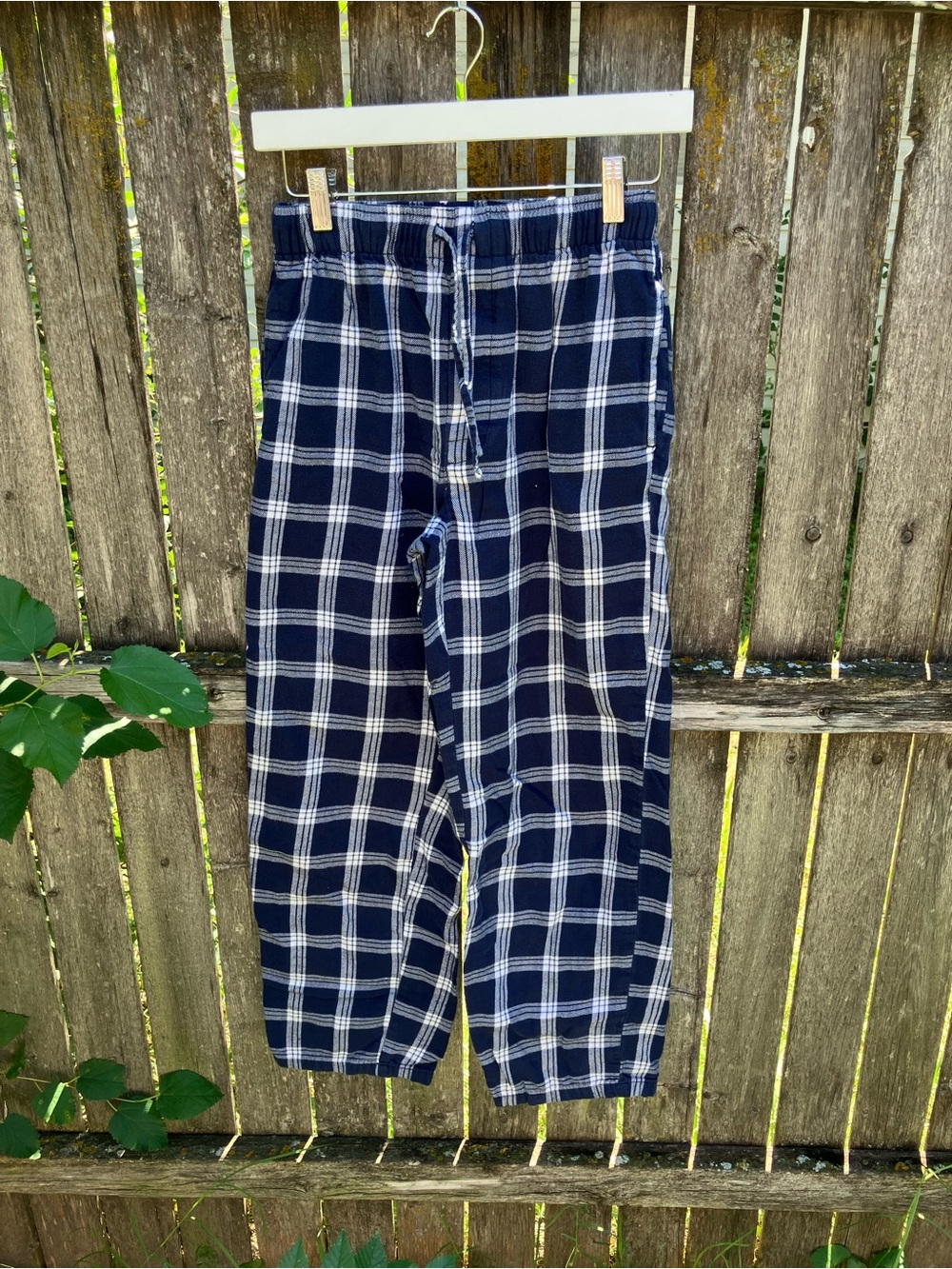 100% Cotton Lands' End Navy & White Plaid Lounge Pants, XS